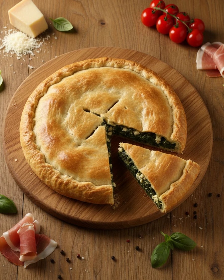 Torta de espinaca casera, recién horneada